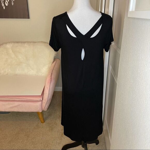 Black Jersey Knit Cross Back Dress Size Small - Picture 5 of 11